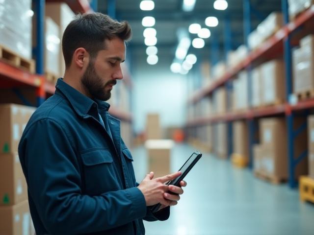 Logistics professional reviewing freight documents in a modern Florida distribution center